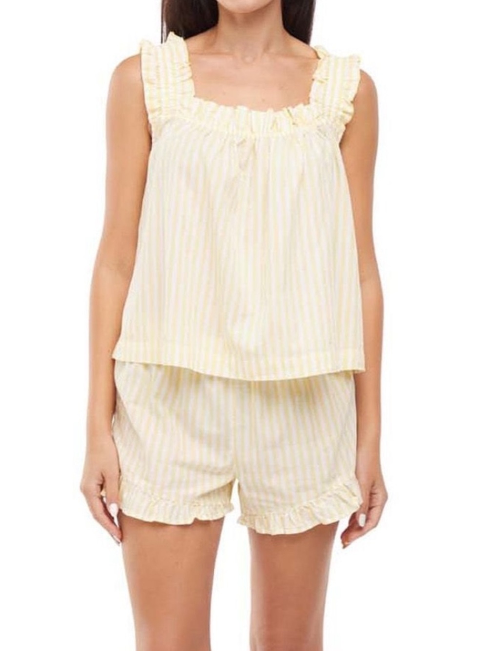 GAP Yellow Stripe Ruffle Tank & Short Pajama Set